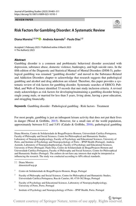 Risk Factors for Gambling Disorder: A Systematic Review.